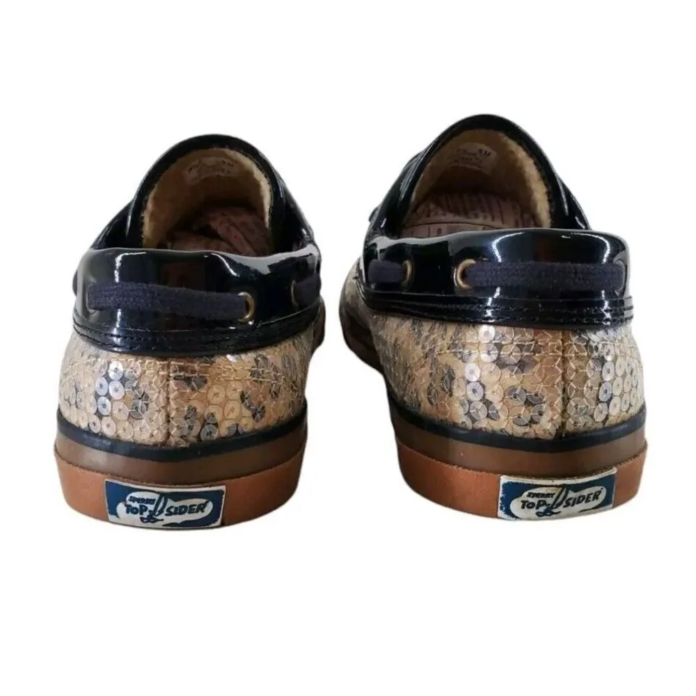 Sperry Topsider Cheetah Print Sequin Leather Sherpa Lined Boat Shoe Womens 9 M